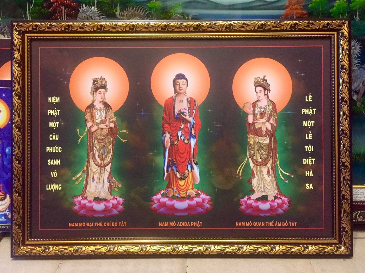 Phật Tam Thánh 202 ( tranh in dầu cao cấp )