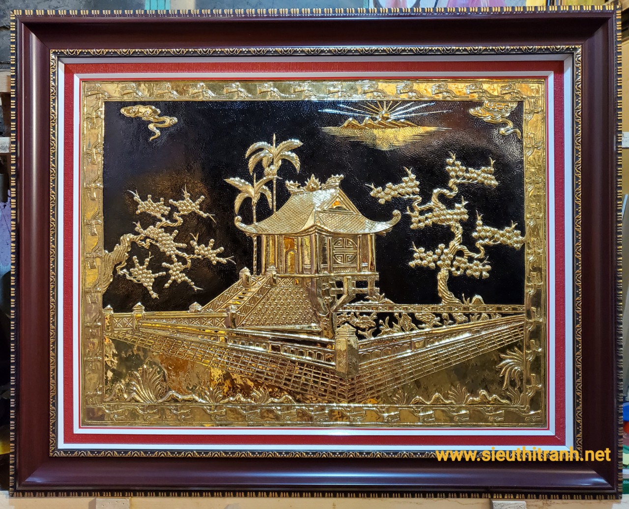 Tranh đồng mạ vàng 24k ,chùa một cột -A166