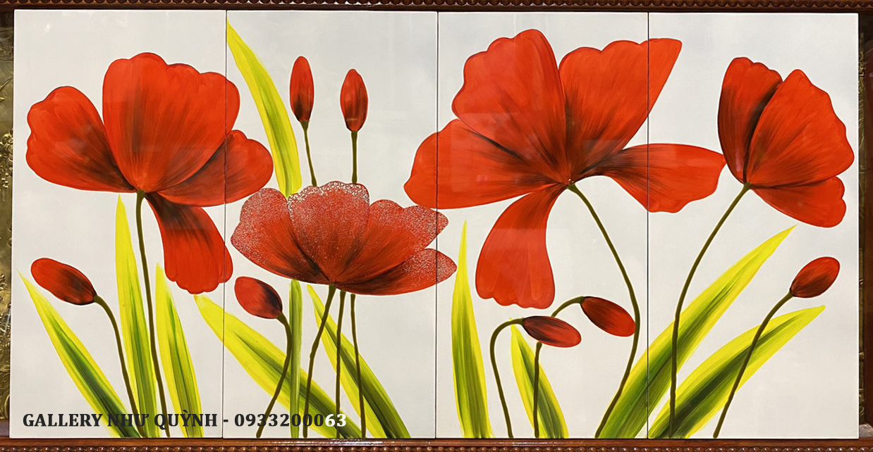Tranh bộ vẽ sơn mài phong cách hiện đại Hoa Đỏ 5 Cánh -HD58 - Siêu ...