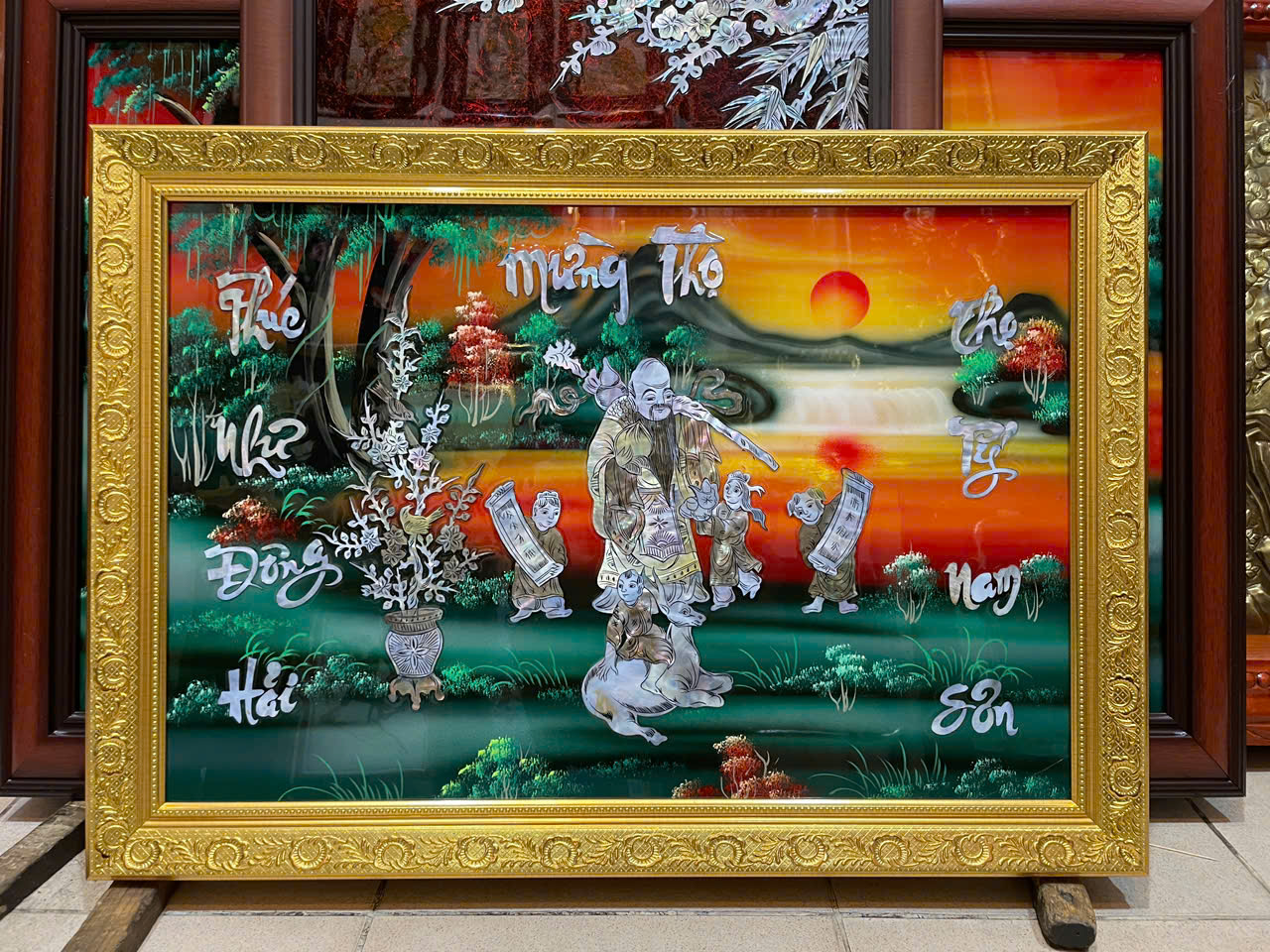 Tranh sơn mài khảm trai, chúc thọ Ông -M50