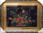 Tranh thêu giỏ hoa hồng -f18
