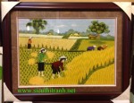 Tranh thêu tay,ngày mùa gặt lúa T281
